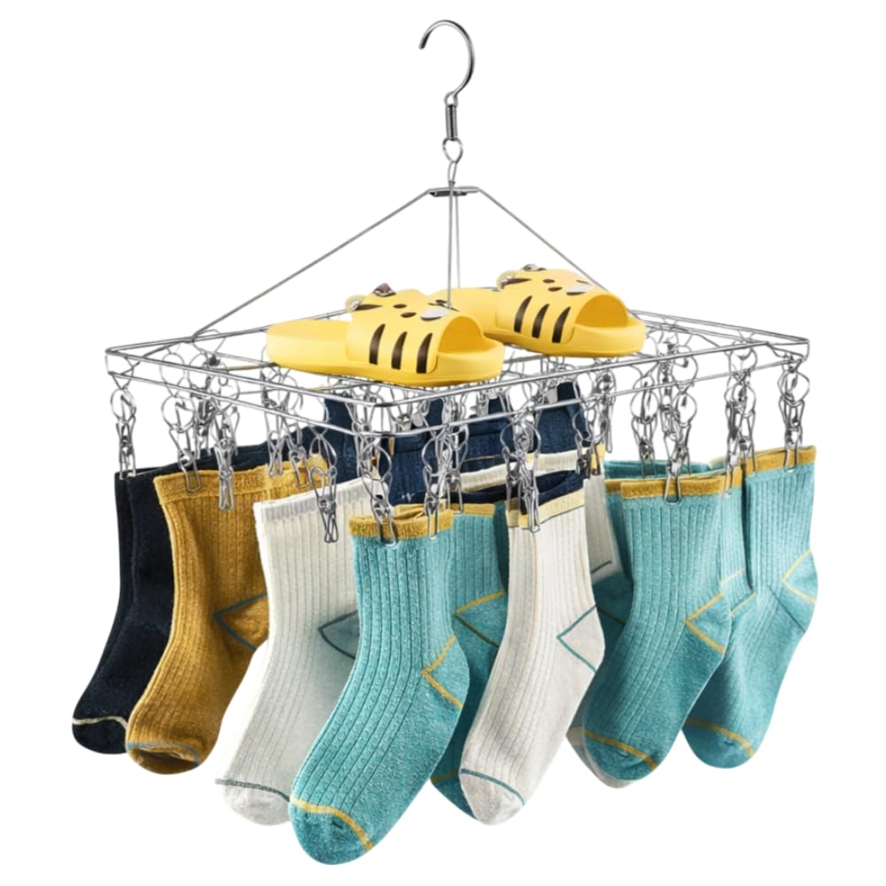 Varal de Aço Inox com 20 Prendedores Suspenso para Roupas Íntimas, Calcinhas, Meias, Roupa de Bebê, Antiferrugem, Otimiza Espaço para Apartamento e Lavanderia