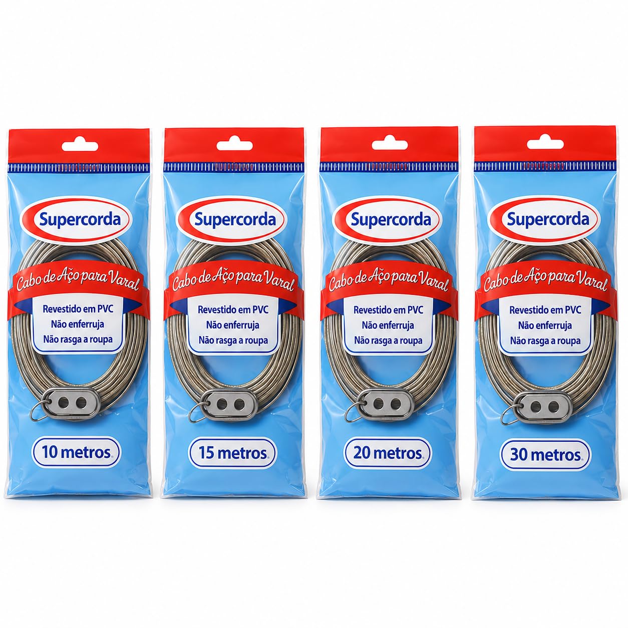 : DELWAL Tipo de Corda de Varal de Aço Revestido PVC Extraforte – 10, 15, 20 e 30 Metros – Não Enferruja Resistente Sol e Chuva – Não Rasga Roupa Ideal para Área de Serviço Quintal e Lavanderia (10 Metros)