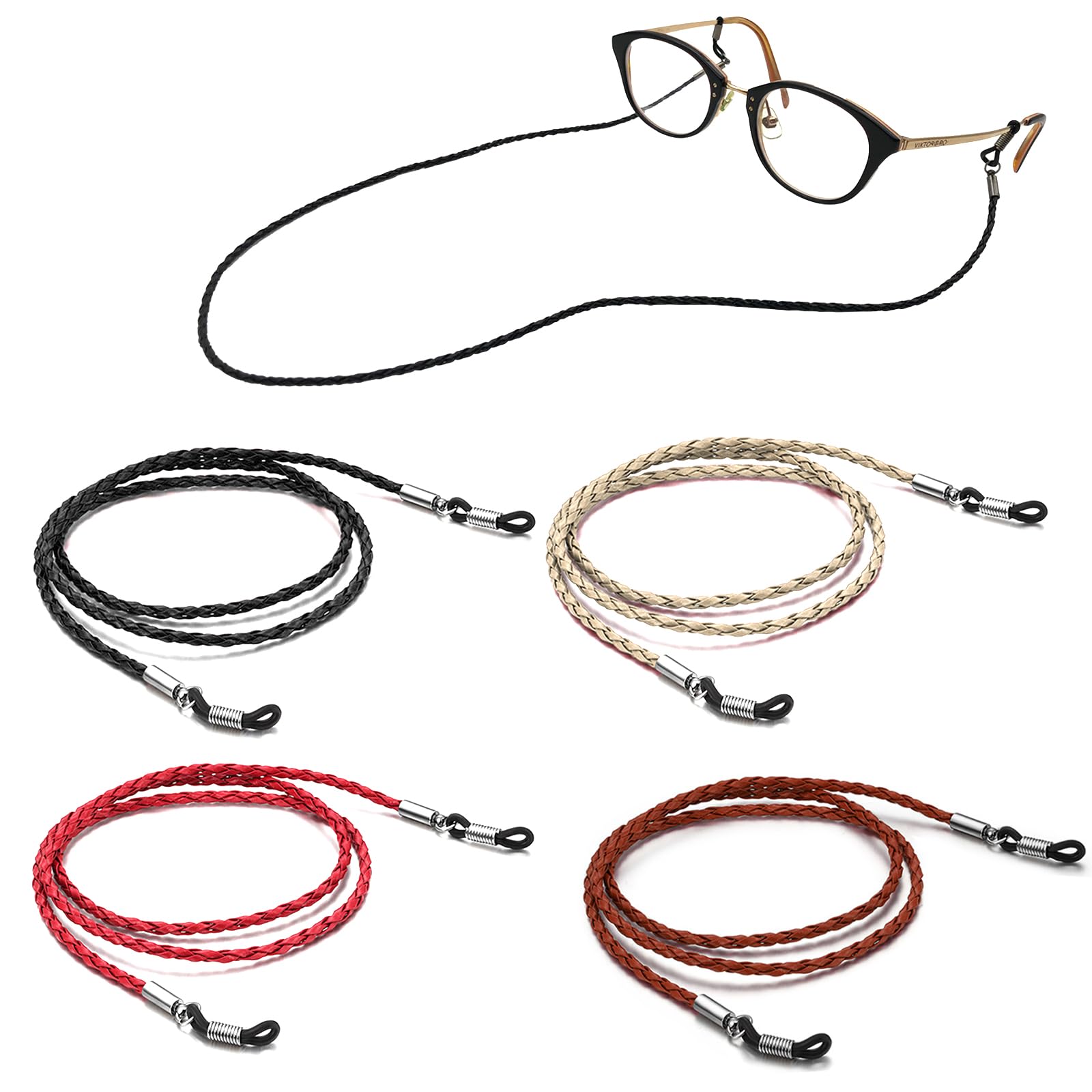 Pacote com 4 cordões para óculos, cordão para óculos Aphlos Tomorotec, cordão de couro premium, cordão de corrente para óculos, cordão de óculos (4 cores)