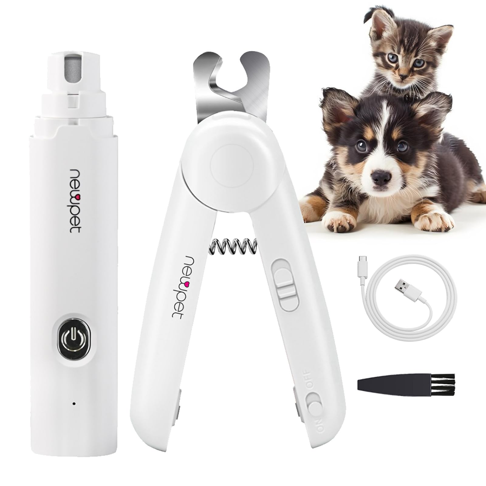 Aparador de pata de cachorro com luz LED, Rtador Elétrico de Unhas para Cães, Moedor de Uunhas de Cachorro, Recarregável por USB, Silencioso, para cães, gatos, cuidados com garras (2 e 1(Moedor de unha para cães))