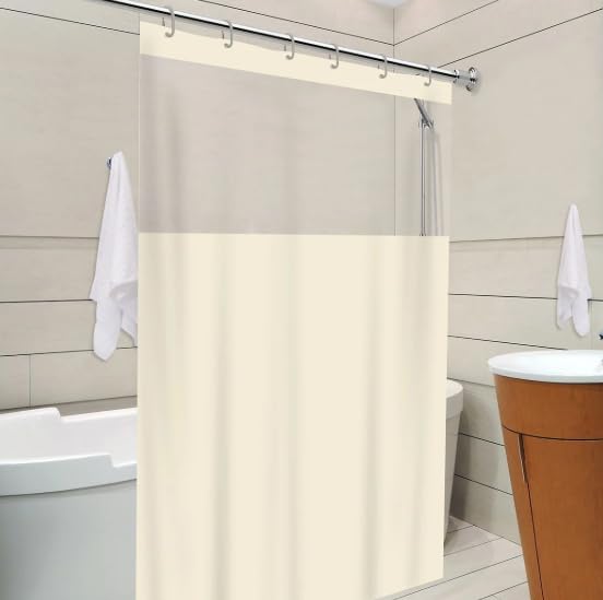 Cortina de Box Com Visor Transparente Em PVC Impermeável Para Banheiro Anti Mofo Com Ganchos (Bege)