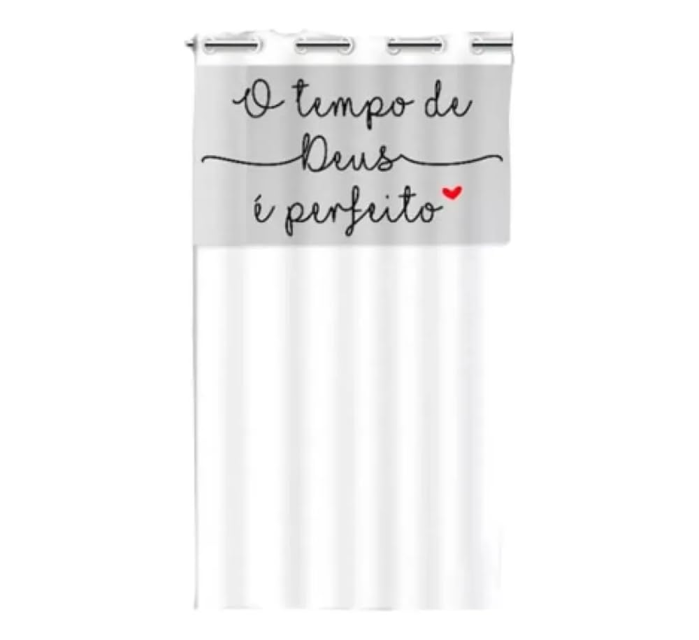 Cortina de Box Banheiro – Branca com Visor e Frase “O Tempo de Deus é Perfeito” – PVC Impermeável e Antimofo – 1,38 x 1,98m