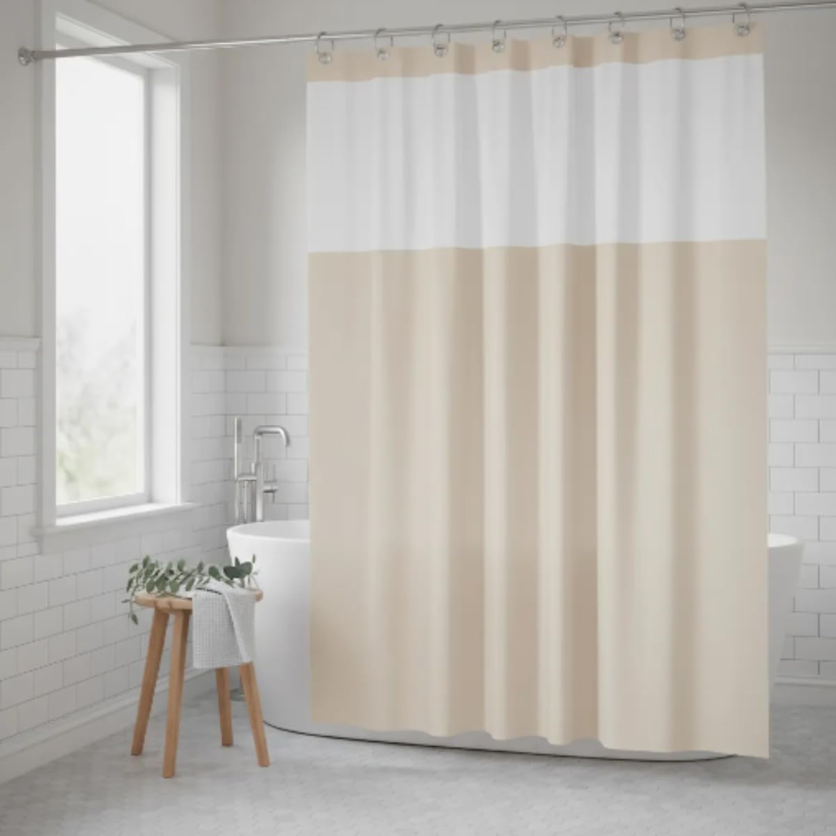 Cortina de Box Banheiro Lisa, Impermeável, Antimofo, em Pvc e Com Visor transparente - Modelo Luxo (BEGE)