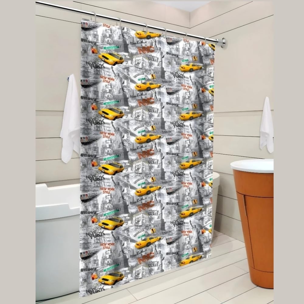 Cortina de Box Estampada New York em PVC, Antimofo e Antiácaro, 1,38m x 1,98m, com 06 Ganchos, Impermeável