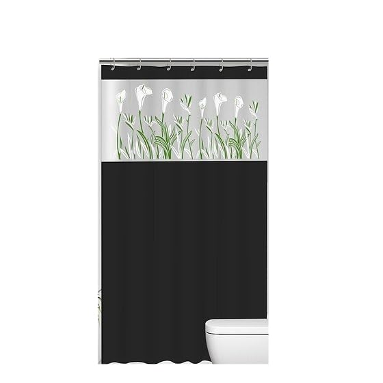 Cortina de Box para Banheiro com Visor Floral Copo de Leite, Antimofo e Impermeável, PVC Resistente com Ganchos(PRETA)