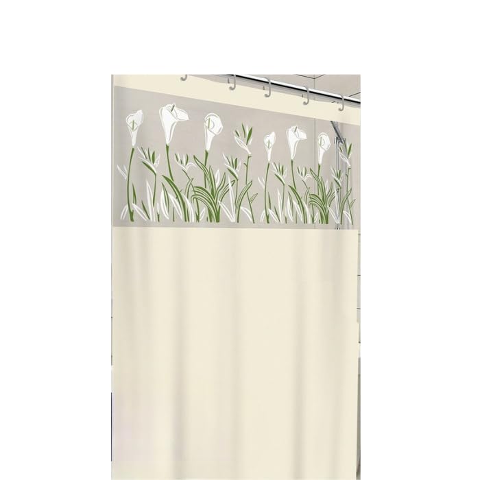 Cortina de Box para Banheiro PVC Impermeável Antimofo com Visor Transparente, Cortina de Banho com Suporte Ajustável e Ganchos(BEGE 1,115CM ATÉ 155CM)