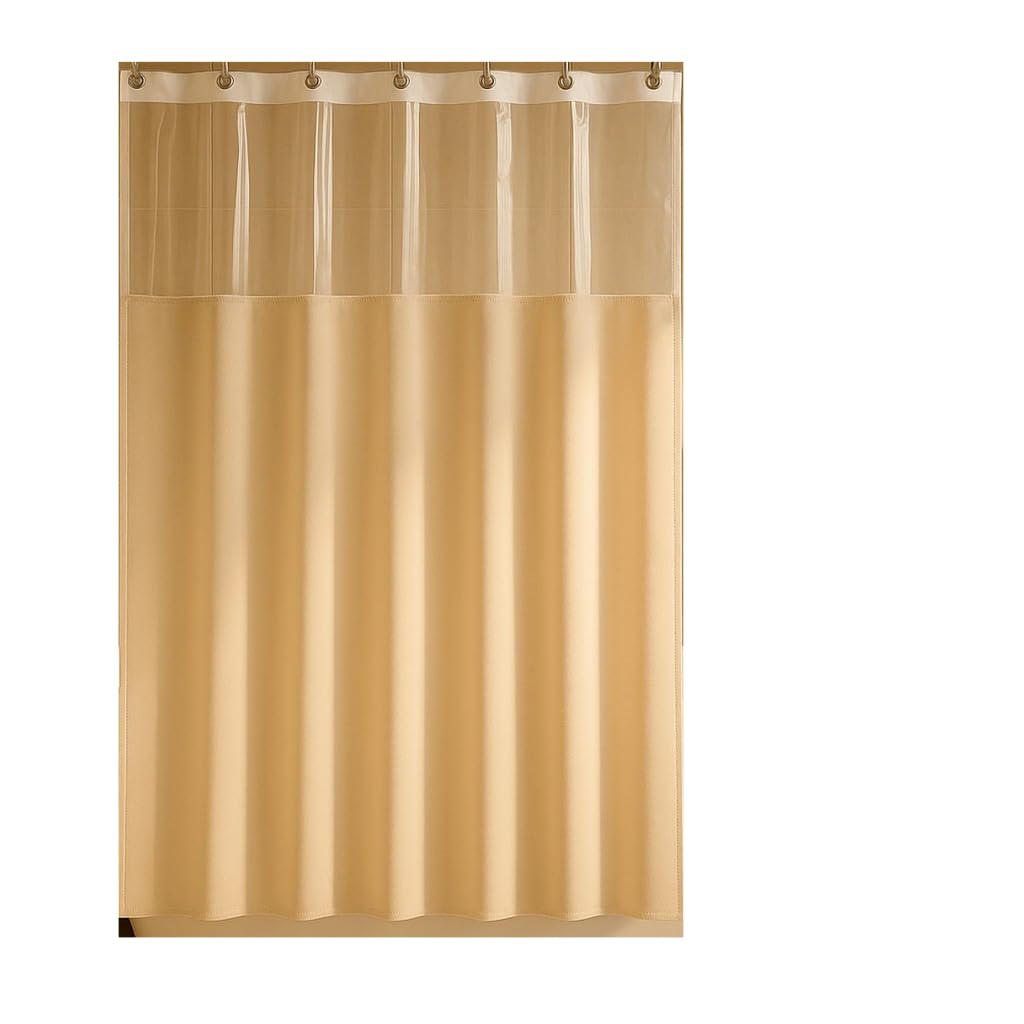 Cortina de Box para Banheiro PVC Impermeável com Visor Translúcido, Antimofo e Resistente, Cortina de Banho 1,38m x 1,98m com Ganchos(BEGE C/VISOR)