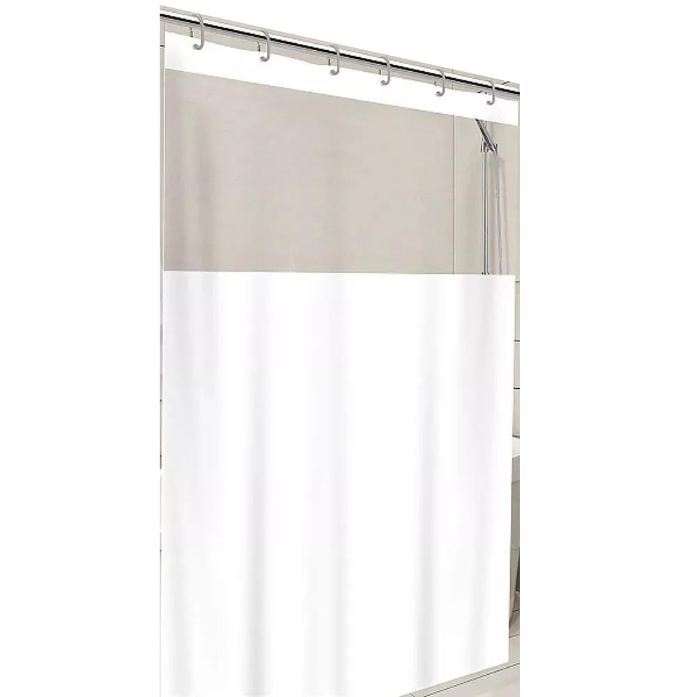 Cortina de Box para Banheiro com Visor Transparente, PVC Impermeável e Antimofo, Cortina de Box Resistente 1,38m x 1,98m(Branco Gancho)