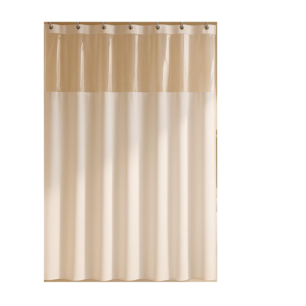 Cortina de Box para Banheiro PVC Impermeável com Visor Translúcido, Antimofo e Resistente, Cortina de Banho 1,38m x 1,98m com Ganchos(BRANCA C/VISOR)