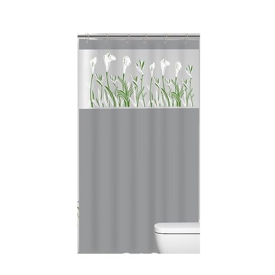 Cortina de Box para Banheiro com Visor Floral Copo de Leite, Antimofo e Impermeável, PVC Resistente com Ganchos(CINZA)