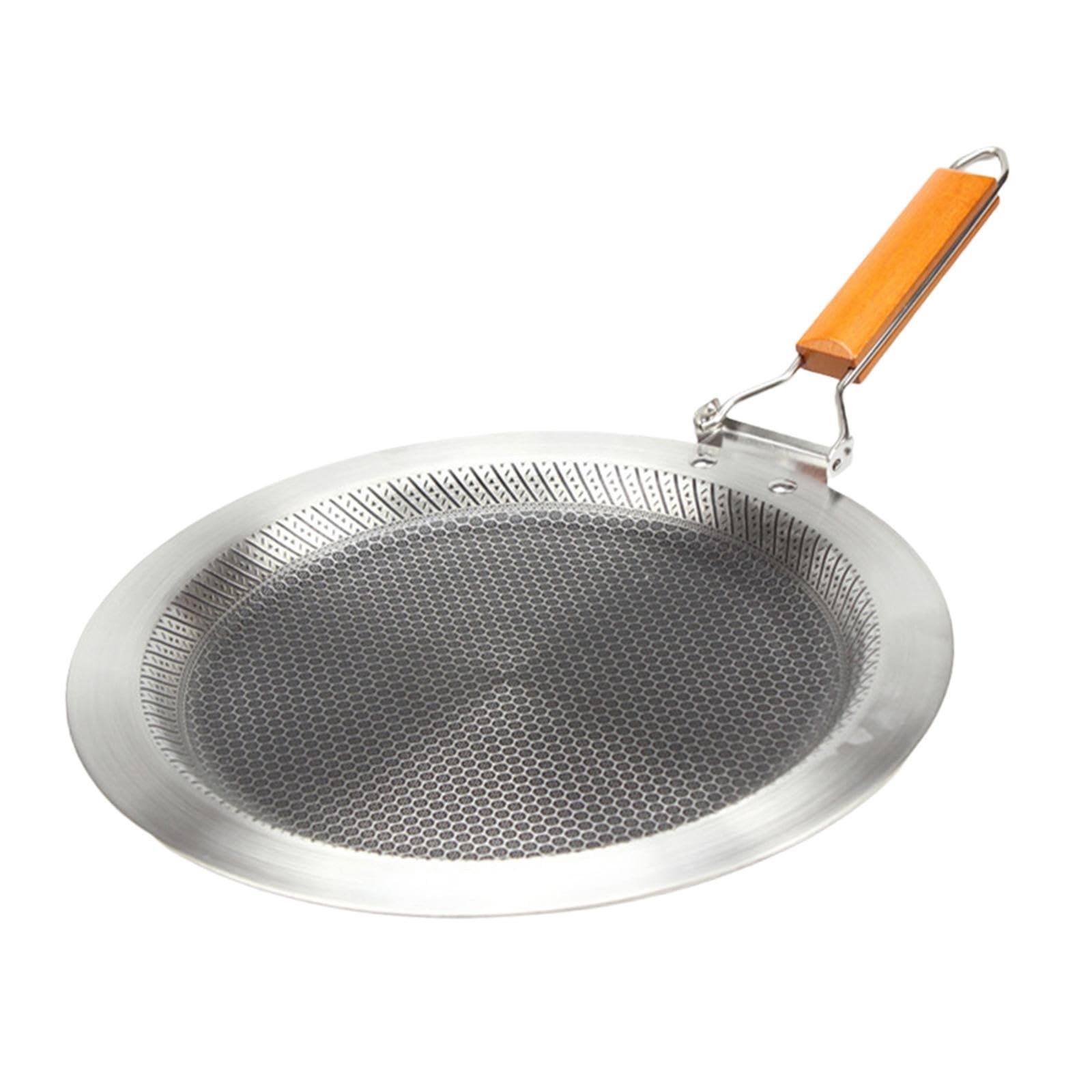 oshhni Frigideira redonda antiaderente para crepes, grelha, aço inoxidável, para uso interno e externo, com cabo dobrável, 30cm