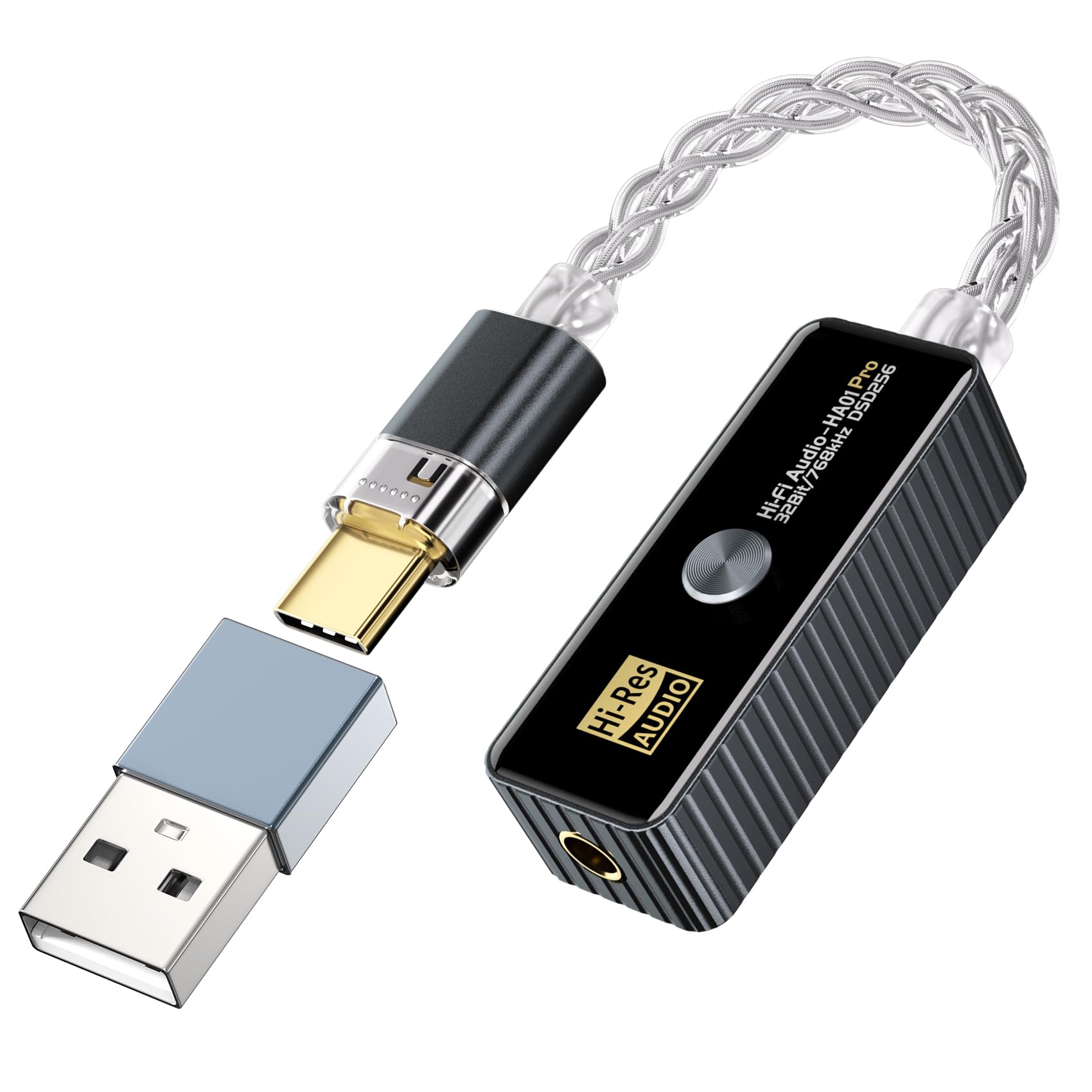 Daakro Amplificador de Fone de Ouvido - Adaptador de Áudio Hi-Fi Usb-C para 3,5 Mm, 32 Bits/768 Khz, Plug And Play, Amplificador de Áudio de Alta Resolução, Dac Portátil E Amplificador de Fone