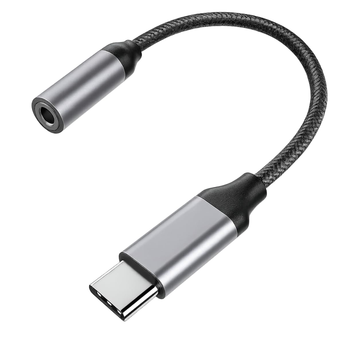 Adaptador USB Tipo C para Fone de Ouvido P2 3,5mm com DAC — Cabo de Nylon Trançado, Acabamento em Alumínio