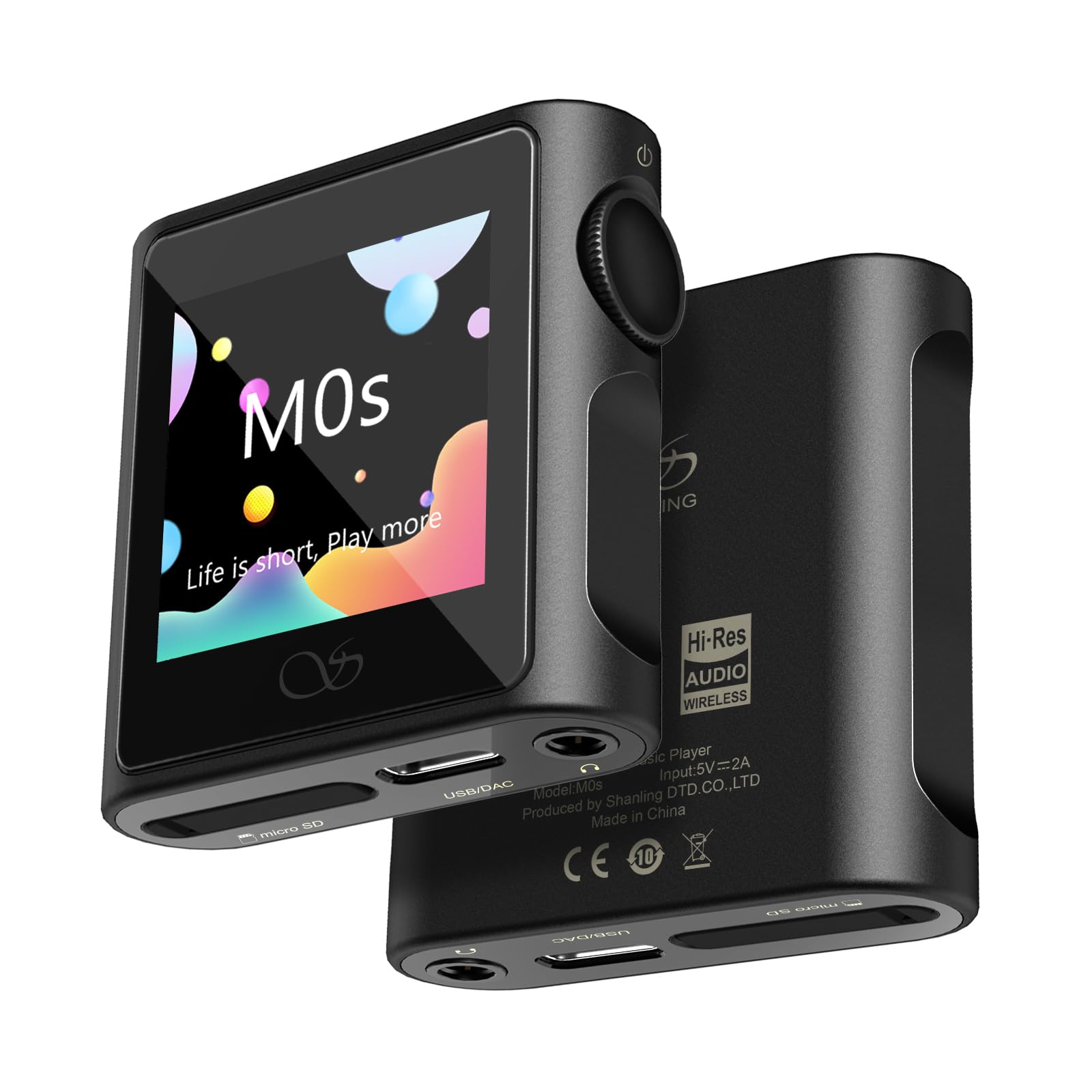 SHANLING Leitor de MP3 M0s Leitor de áudio portátil de alta resolução, tela sensível ao toque de 1,54 polegadas, som Hi-Fi sem perdas, reprodutores de música com 32 GB, Bluetooth 5.0 LDAC, USB DAC/AMP