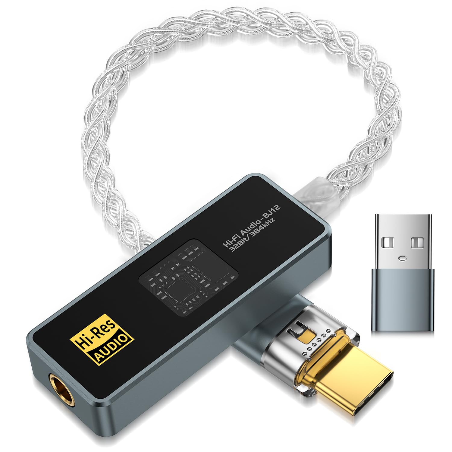 Adaptador de áudio USB C para 3,5 mm equipado com chip DAC duplo CX31993 e SGM8262, dongle de áudio com amplificador HiFi, USB C para conversor auxiliar de fone de ouvido de 3,5 mm e adaptador USB A