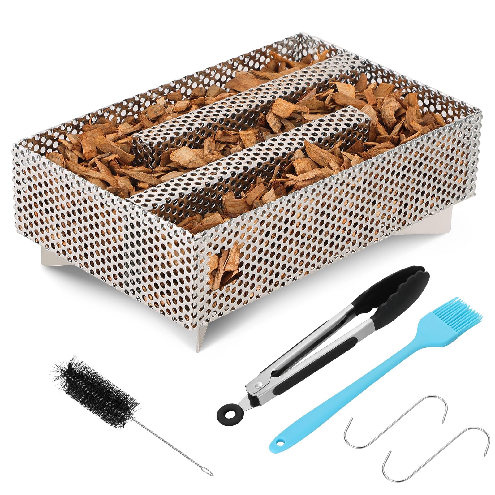 Bandeja de defumador de pellets de 12,7 x 20,3 cm, bandeja de defumador de labirinto de 12 horas, caixa de defumador para grelhar a gás, gerador de defumador frio para carne, peixe, queijo e