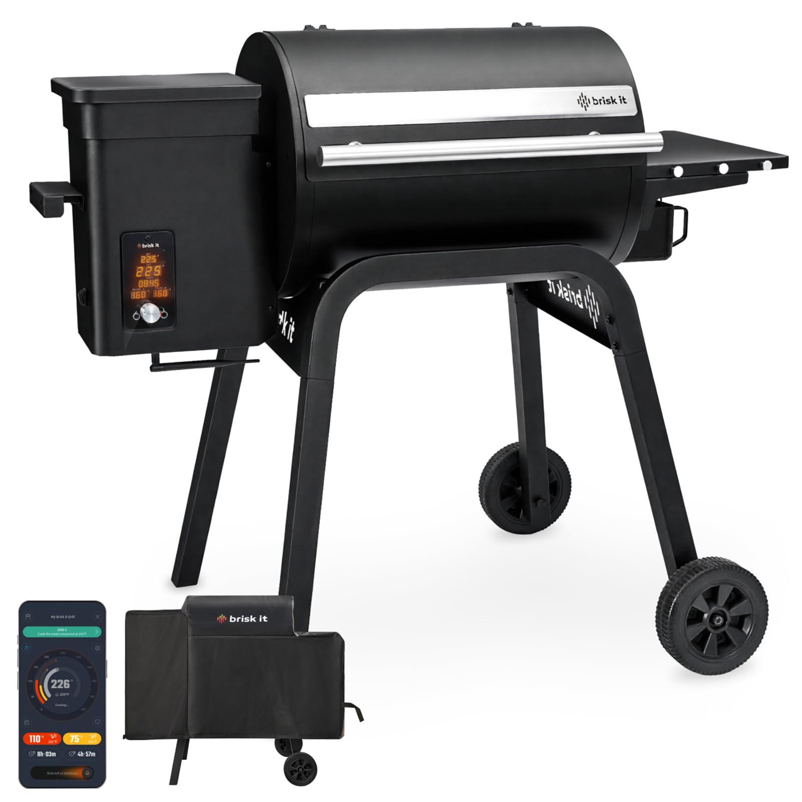 Brisk It Zelos-450 Grelha elétrica de madeira para defumador – AI Smart BBQ Grill com WiFi, 7 em 1 Outdoor Grill & Smoker, controlador PID (até 260 °C), área de cozimento de 450 m², sonda de carne