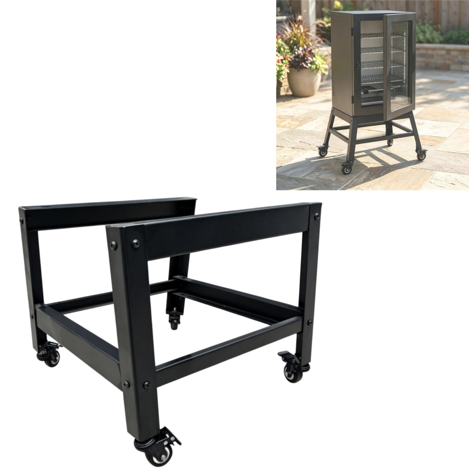Suporte de defumador elétrico para fumantes verticais de 76 cm, suporte de defumador móvel de aço resistente com rodas de bloqueio, base de suporte de grade de defumador ao ar livre de altura