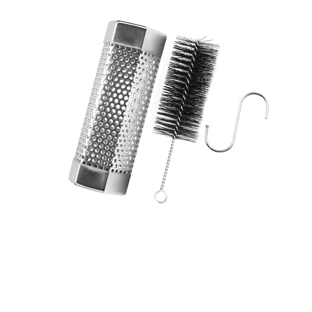 Tubo de fumaça de pellets de aço inoxidável de 15 polegadas para churrasco, caixa de defumador a frio com escova e gancho para churrasqueiras elétricas a gás carvão vegetal, 5 horas de fumaça (15 cm)