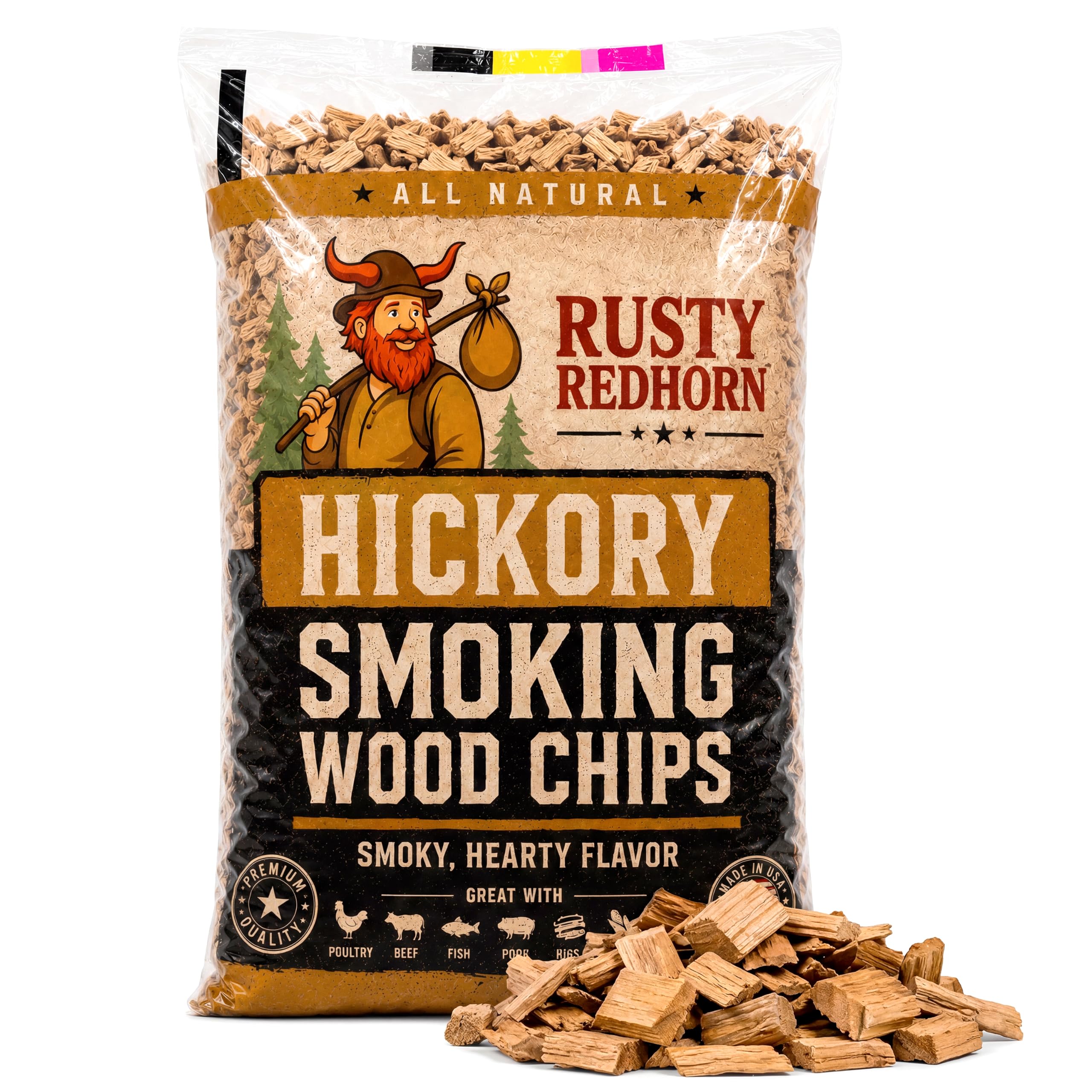 Chips de madeira de nogueira para defumador 0,8 kg - lascas de madeira para defumador totalmente natural - Funciona com churrasqueira a gás, elétrica e a carvão - Sabor de nogueira rico