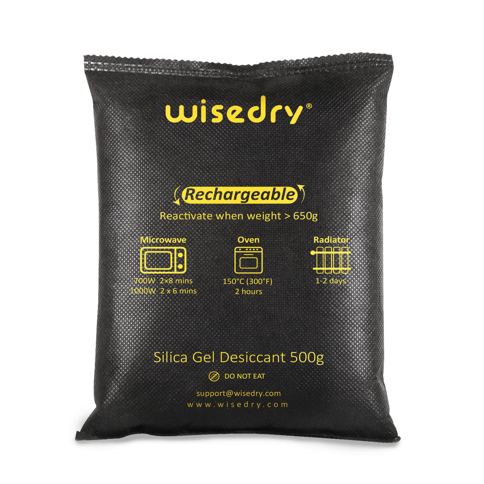 wisedry 2 x 500 gramas [1 kg] Desumidificador de carro recarregável de gel de sílica, pacotes dessecantes reativados rápidos para micro-ondas grandes para armários, armazenamento de garagem, bolsa