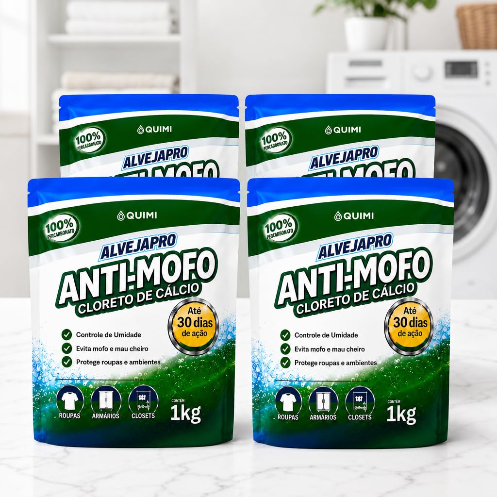 QUIMI Kit 4 Anti Mofo Previne Tira Mofo Armário Banheiro Closet Linha Premium 1kg