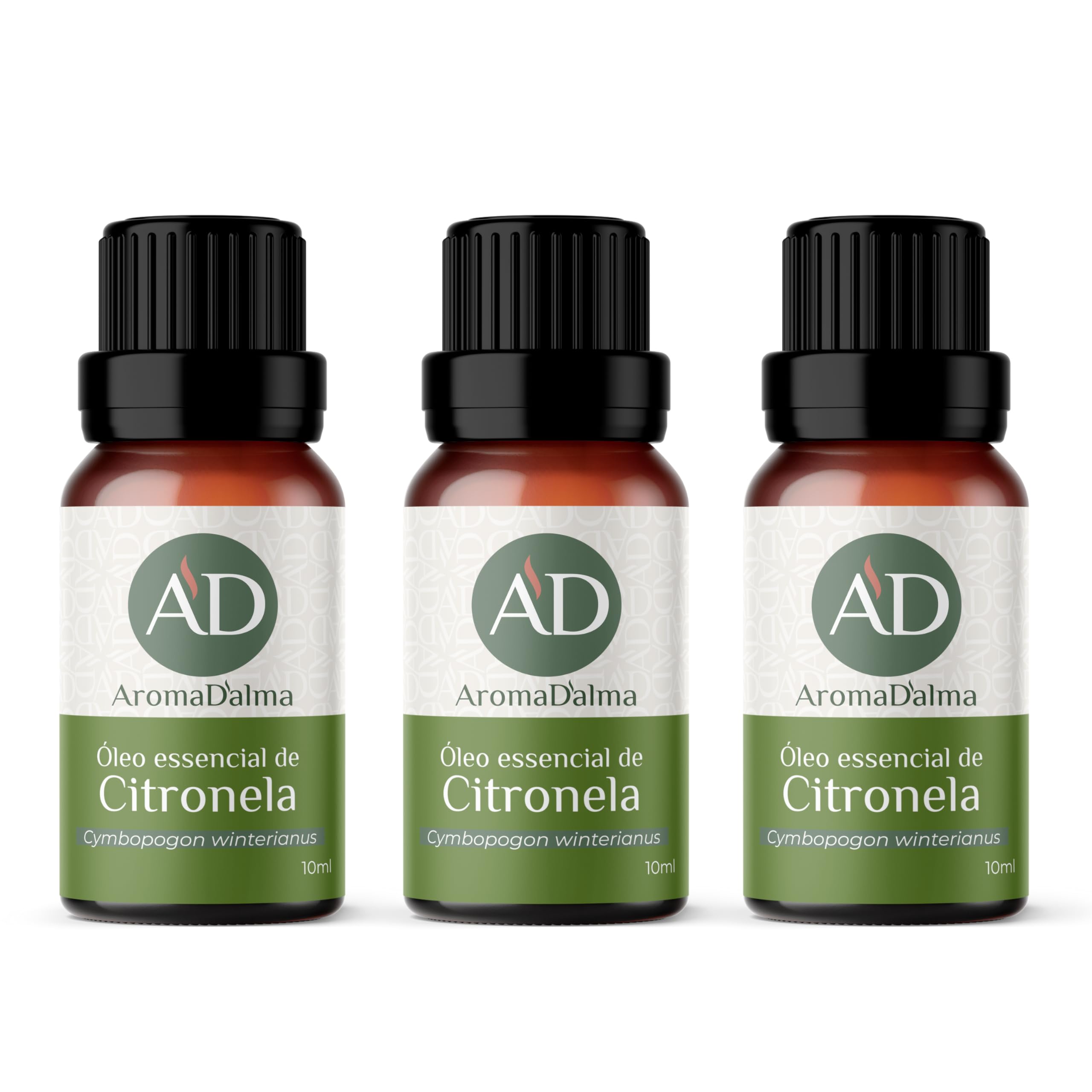 Kit 3 Óleos Essenciais de Citronela Aroma D'alma, 100% Puros, 30ml cada, para Difusor e Aromaterapia, Repelente Natural