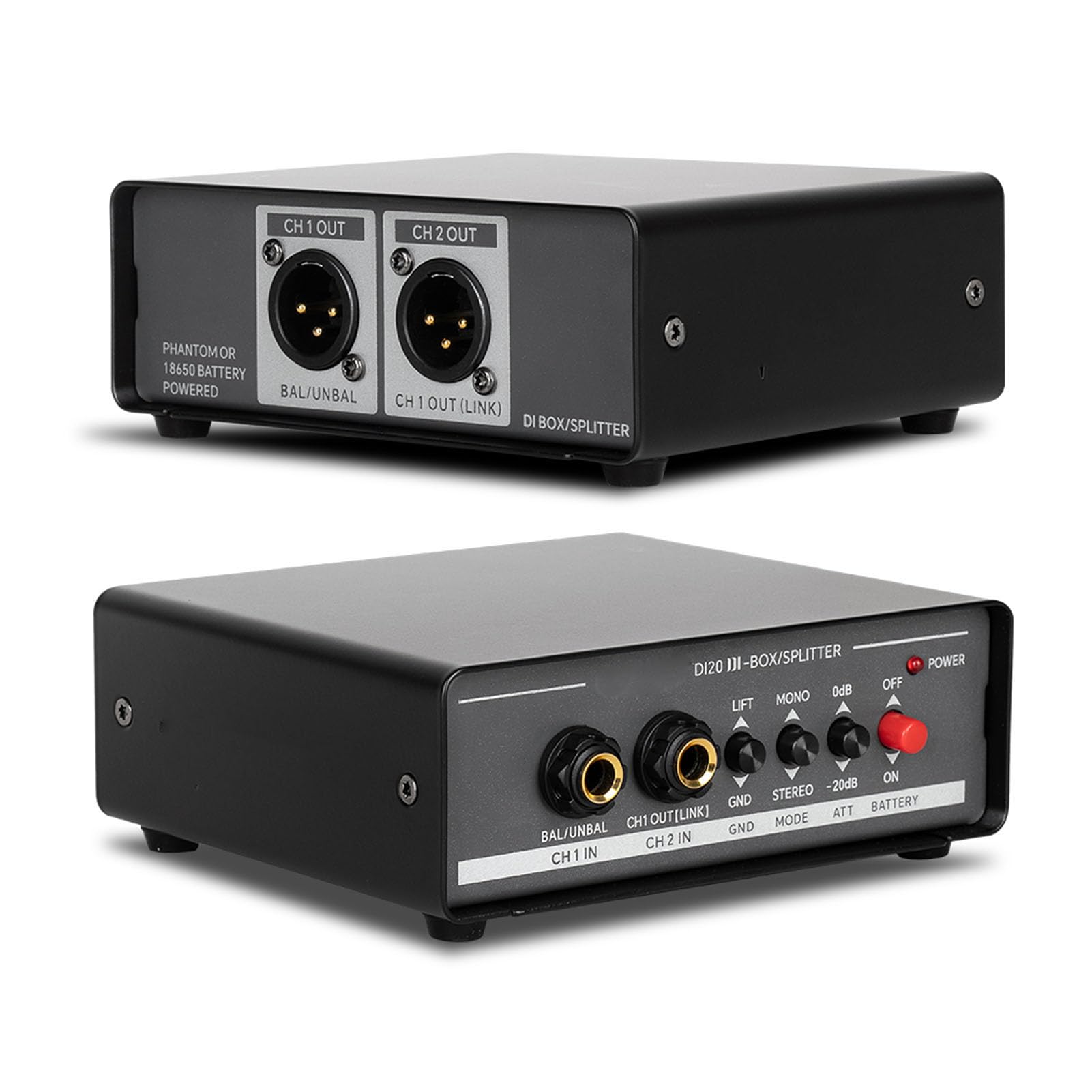 Yunseity Active Stereo DI Box Dual Channel Direct Box Caixa de Injeção Direta de 2 Canais Com Ground Lift -20dB Pad Phantom Power Bateria para Stage Studio Live Sound