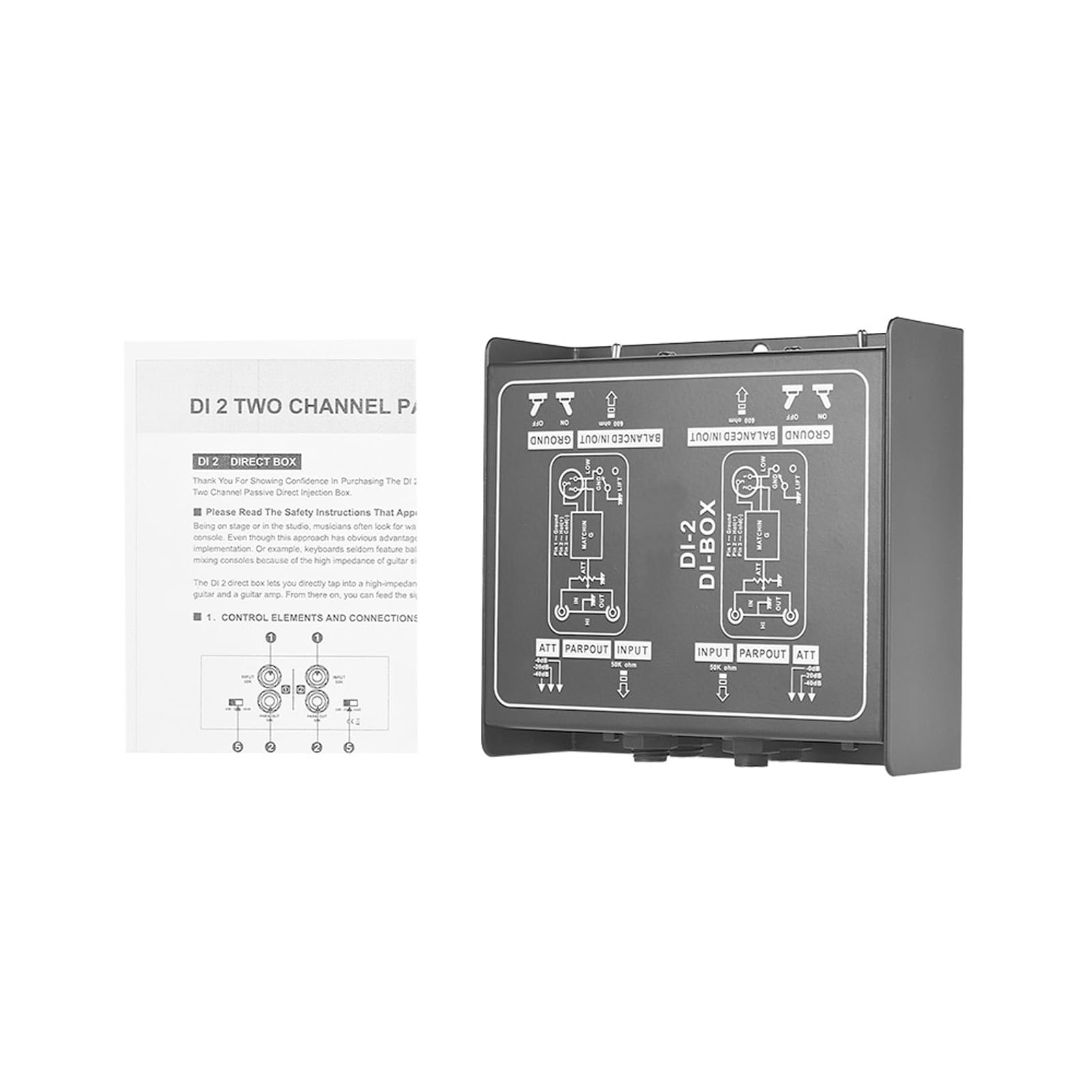 Cryfokt DI Box, Guitarra de Metal Compacta Passiva DI Box Com Interruptor de Atenuação 0dB 20dB 40dB Saídas XLR Balanceadas Duplas Ground Lift para Guitarra Baixo Teclado Equipamento de Gravação de