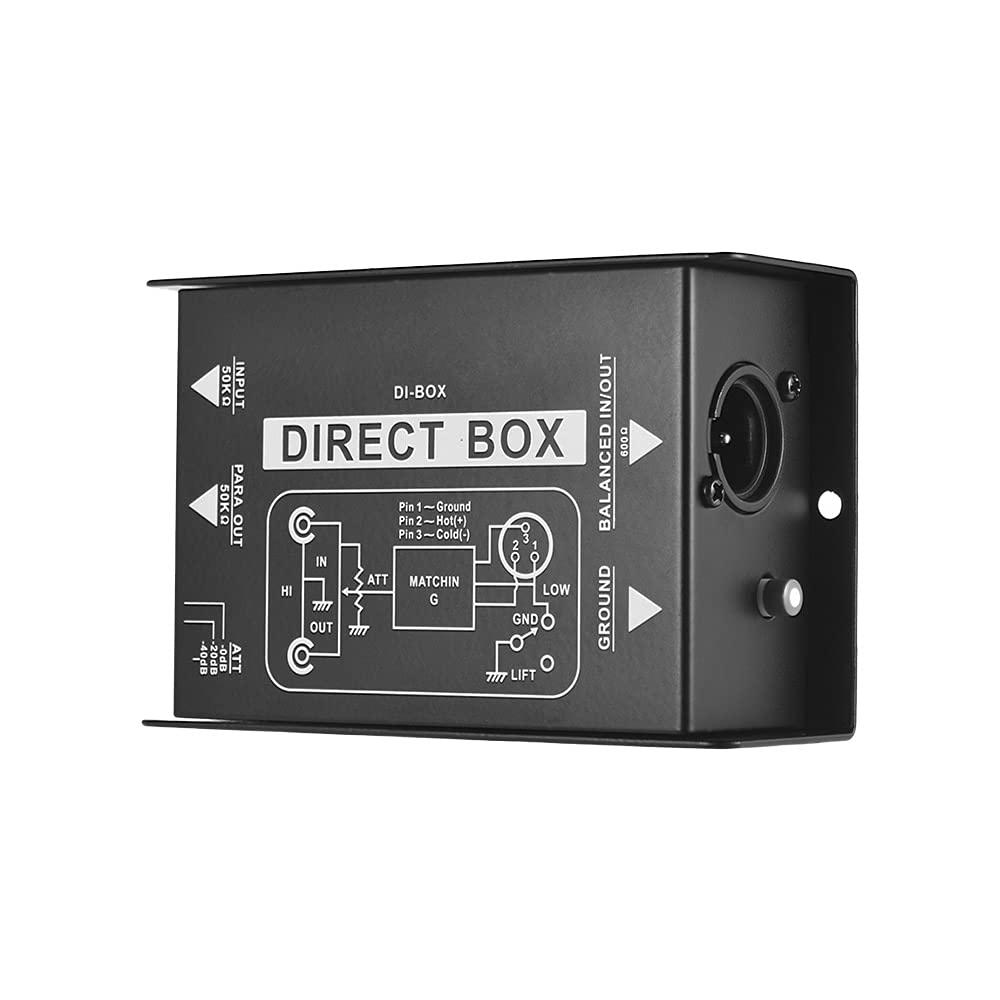 Conversor de áudio de injeção direta passiva DI Box com XLR e 1/4 "TRS, sinal balanceado para guitarra elétrica baixo performance ao vivo