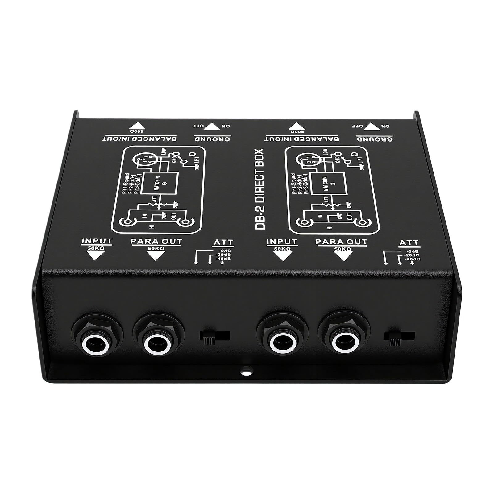 Cryfokt Direct Box Estéreo XLR Com Eliminador de Zumbido para Músicos | Caixa DI Passiva de 2 Canais DB2, Caixa Direta Com Cancelamento de Ruído para Sistema de Mixagem de Guitarra e Teclado,