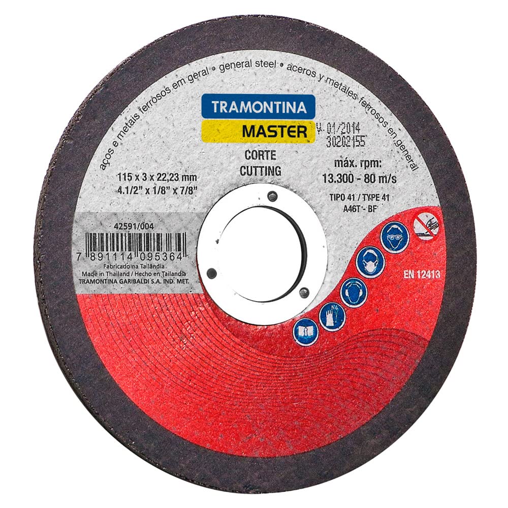Tramontina 42591004, Disco de Corte para Aço 3X115Mm, Grãos Abrasivos em Oxido Alumínio, 2 Telas, 13300 Rpm