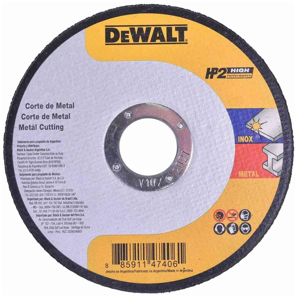DEWALT Disco de Corte Inox HP2 de 4.1/2 Pol. x 1mm x 7/8 Pol. (114mm x 1mm x 22mm) DW84401