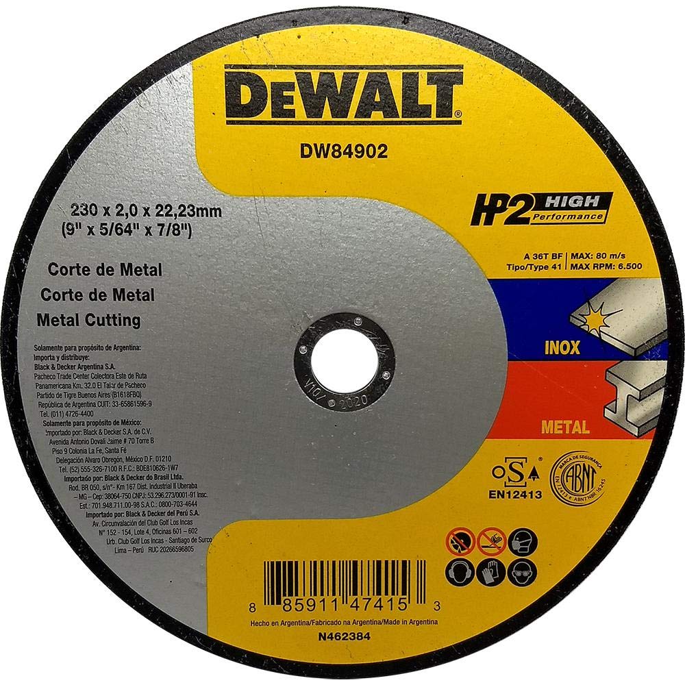 DEWALT Disco de Corte Inox de 9 Pol. x 2mm x 7/8 Pol. (228mm x 2mm x 22mm) DW84902