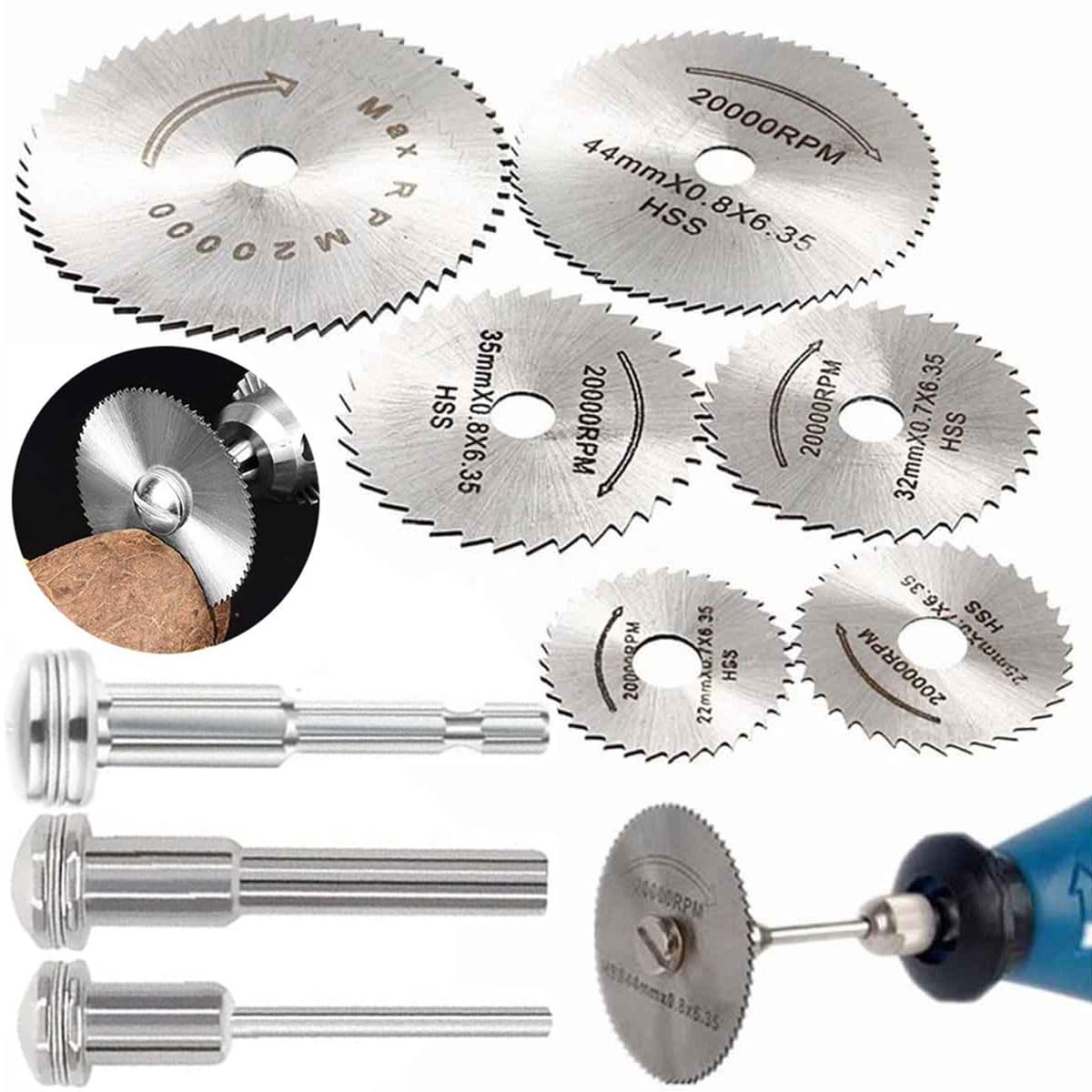 Kit Mini Disco de Corte Serra Circular Micro Retifica Furadeira Parafusadeira Profissional Universal Dremel 6 Peças 3 Haste Para Corte de Madeira Plástico e Alumínio
