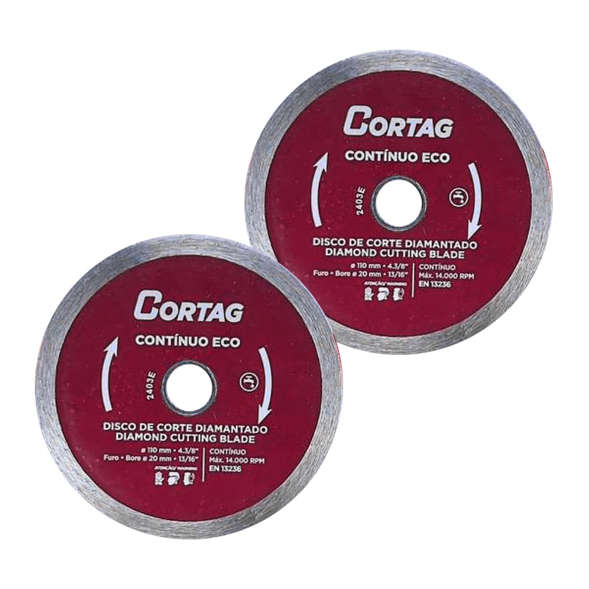 Disco De Corte Continuo Diamantado Eco Cerâmica Porcelanato 110mm Profissional Vermelho - 2 Unidades