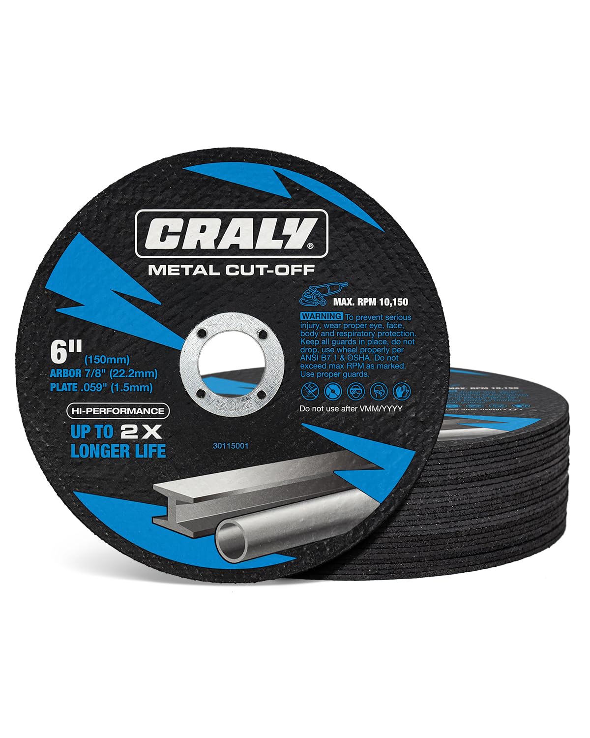 CRALY Discos de Corte de 6 Polegadas Para Cortar Metal E Aço Inoxidável, Disco de Corte de Metal Ultrafino de Nível Profissional Para Esmerilhadeira Angular E Retificadora, Eixo de 7/8 de Polegada