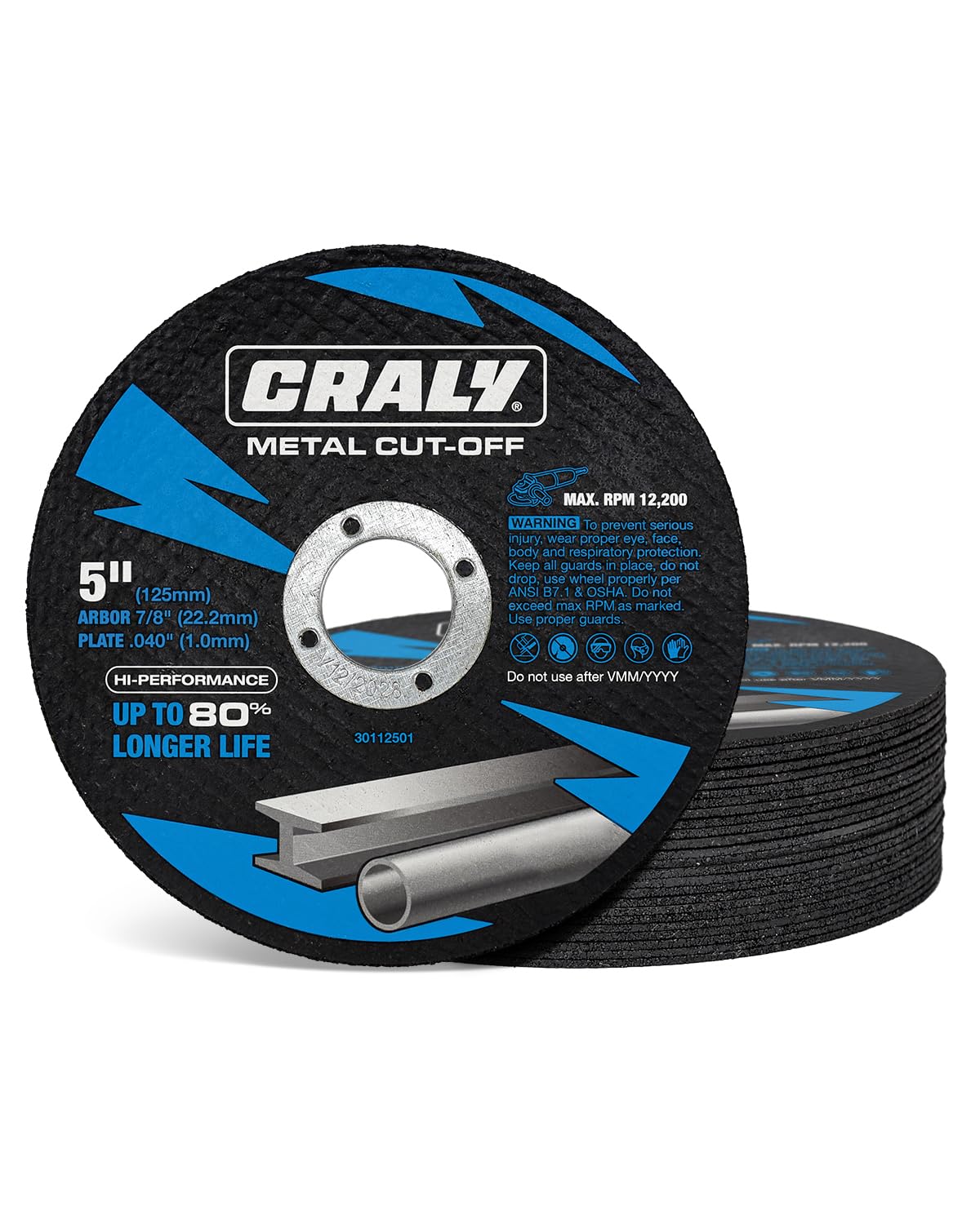CRALY Discos de Corte de 5 Polegadas Para Cortar Metal E Aço Inoxidável, Disco de Corte de Metal Ultrafino de Nível Profissional Para Esmerilhadeira Angular E Retificadora, Eixo de 7/8 de Polegada