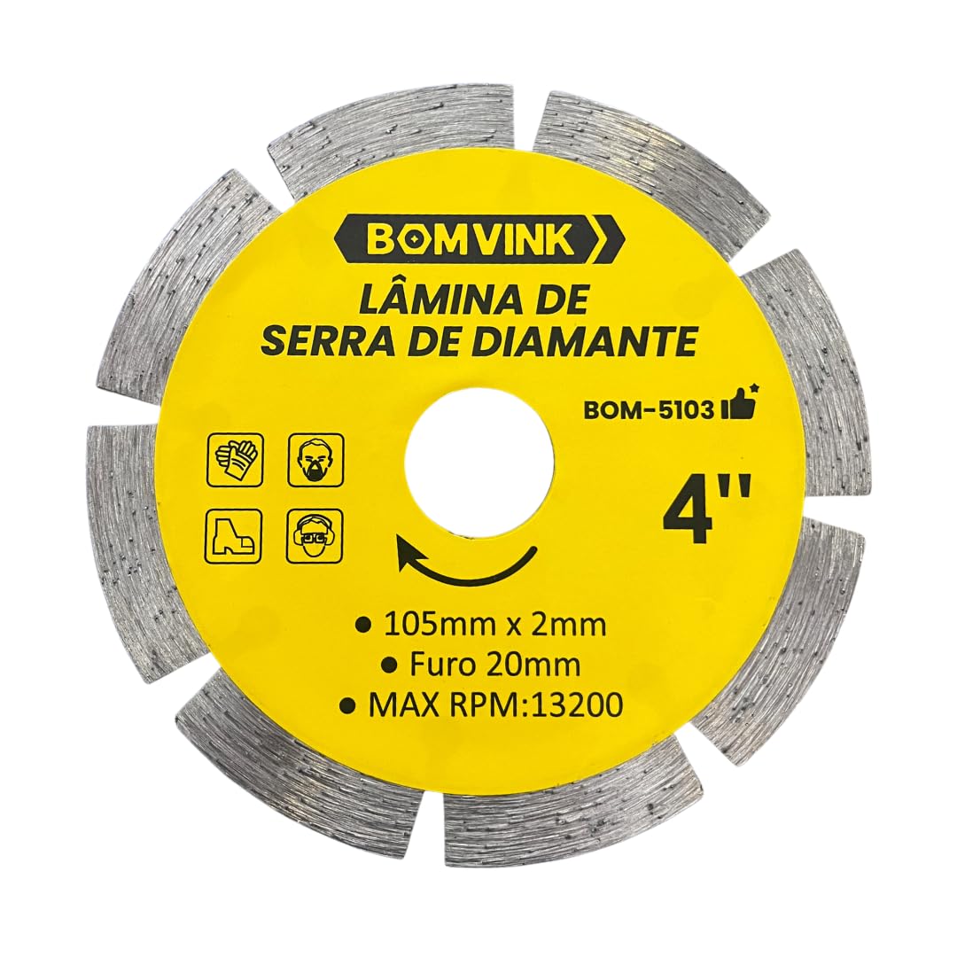 Disco de Corte Diamantado Segmentado 105mm (4") para Pedras e Alvenaria - 13.200 RPM - Furo 20mm/16mm - Alta Durabilidade e Performance