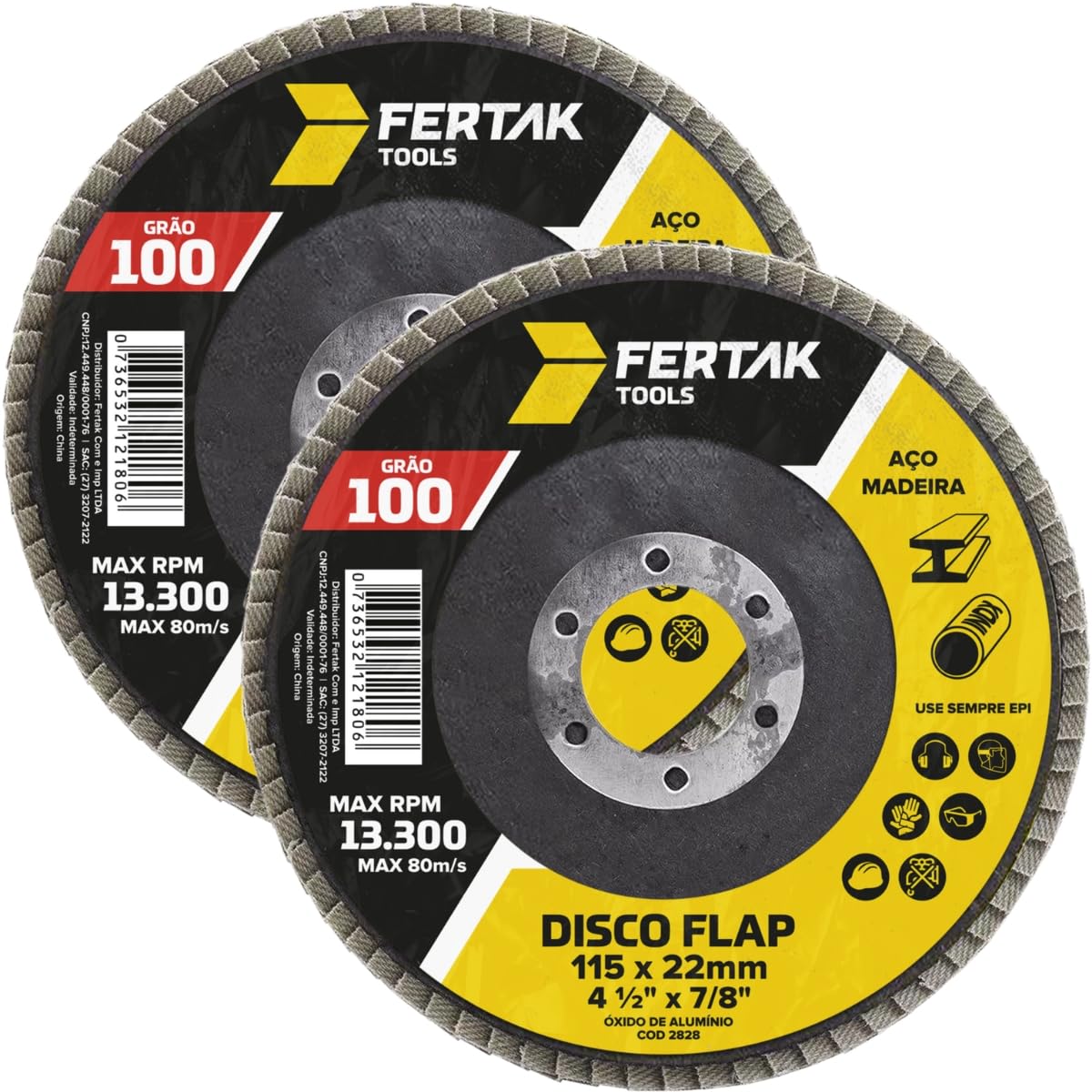 Disco Lixa Flap 115mm Grão 100 Madeira Aço Desbaste | 02 Un