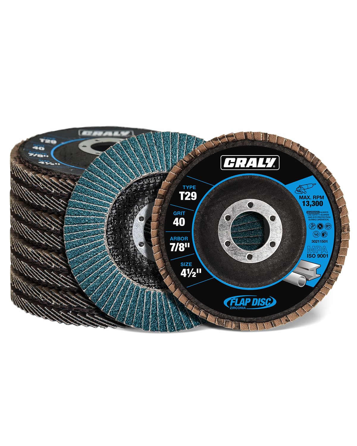 CRALY Disco de Lixa Flap de 4-1/2 Polegadas, Eixo de 7/8 de Polegada, Grão 40, Disco de Lixa de Zircônia Premium Tipo 29 Para Esmerilhadeira Angular, Roda Abrasiva de Alto Desempenho Para Aço
