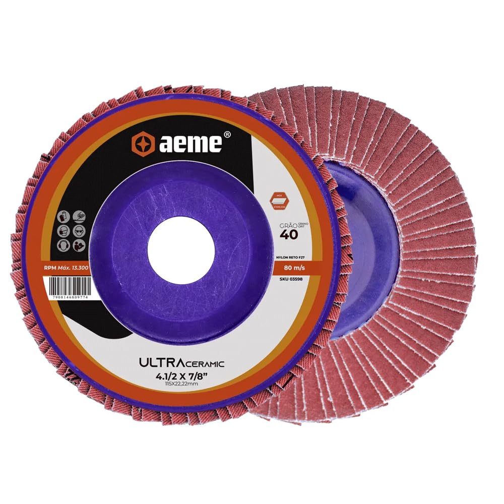 Disco Flap Aeme Ultra Nylon Reto Cerâmico 4.1/2" (115mm) Grão 40