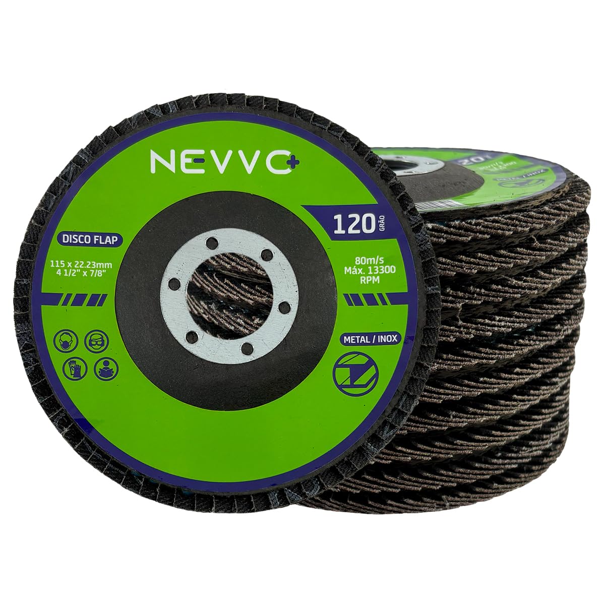 Kit 10 Discos de Lixa Flap 4.1/2 115mm Grão 120 Para Acabamento Fino em Metal e Inox NEVVO