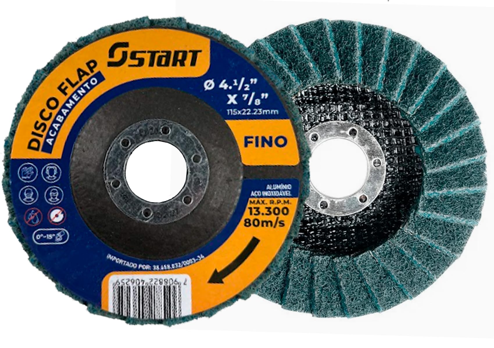 Disco Flap Acabamento Fino 4.1/2” x 7/8” Start – Para Madeira, Metais, Plástico e Pintura, Alta Rotação 13.300 RPM, Compatível com Esmerilhadeira