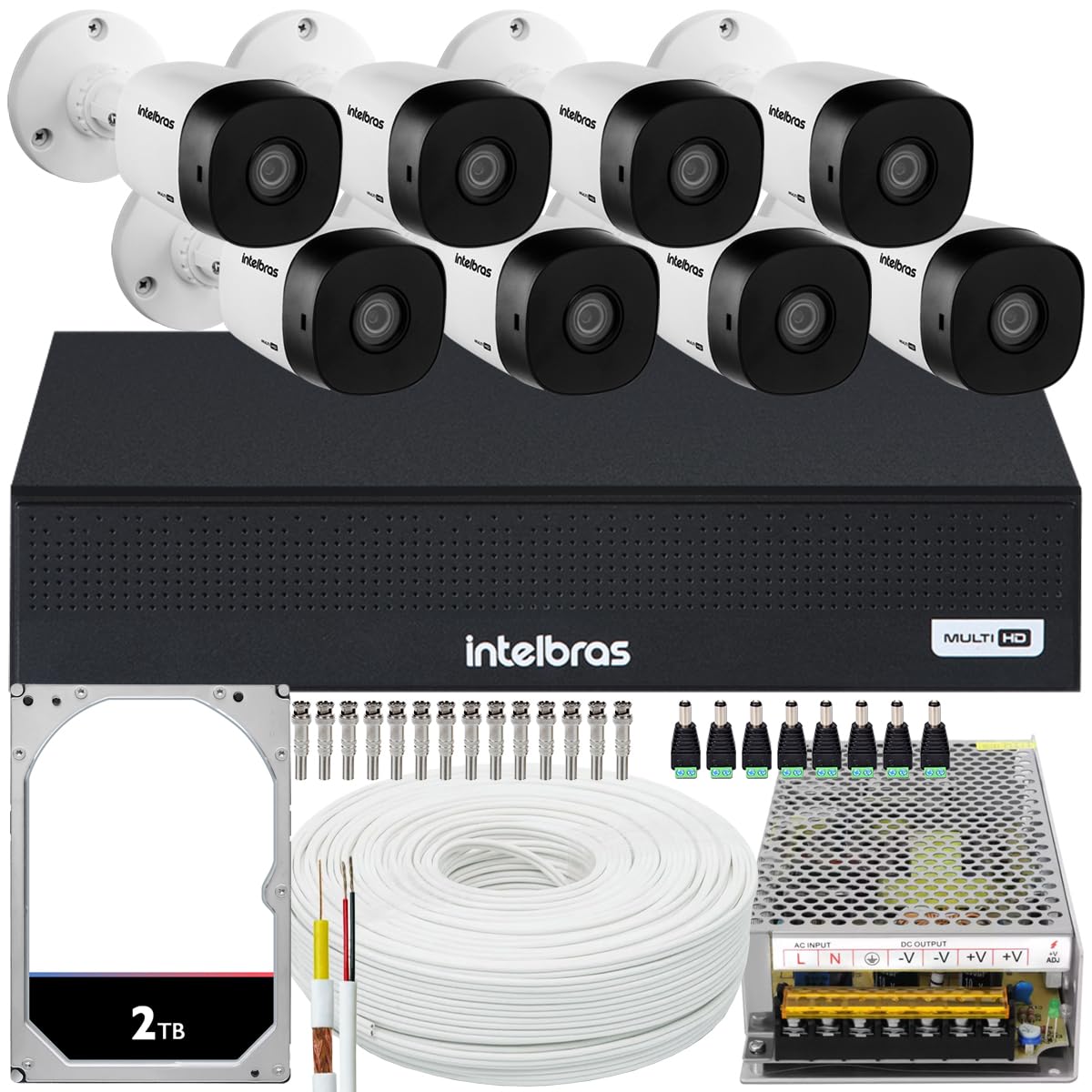 Kit Cftv Intelbras 8 Câmeras vhd 1230 Full HD Mhdx 3008C 2TB