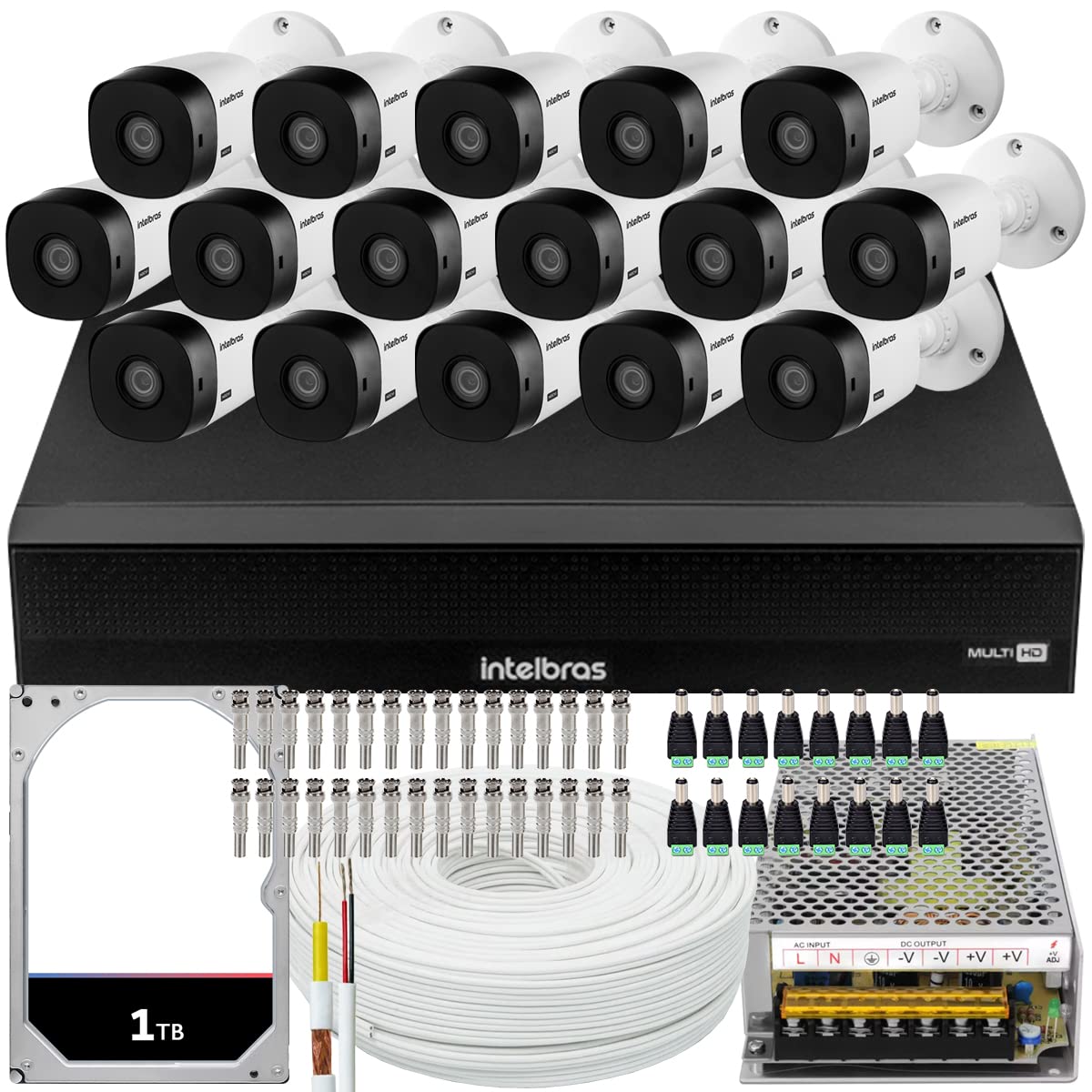Kit CFTV 16 Cameras Segurança Intelbras DVR 1016-C HD 1Tera