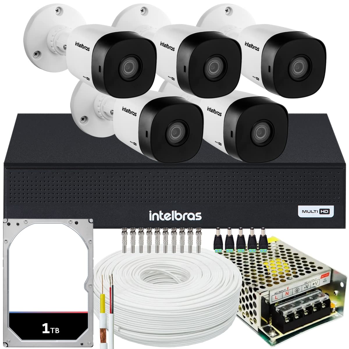 Kit Cftv 5 Cameras Full Hd VHD 1230 Dvr Intelbras 1008-C 1TB