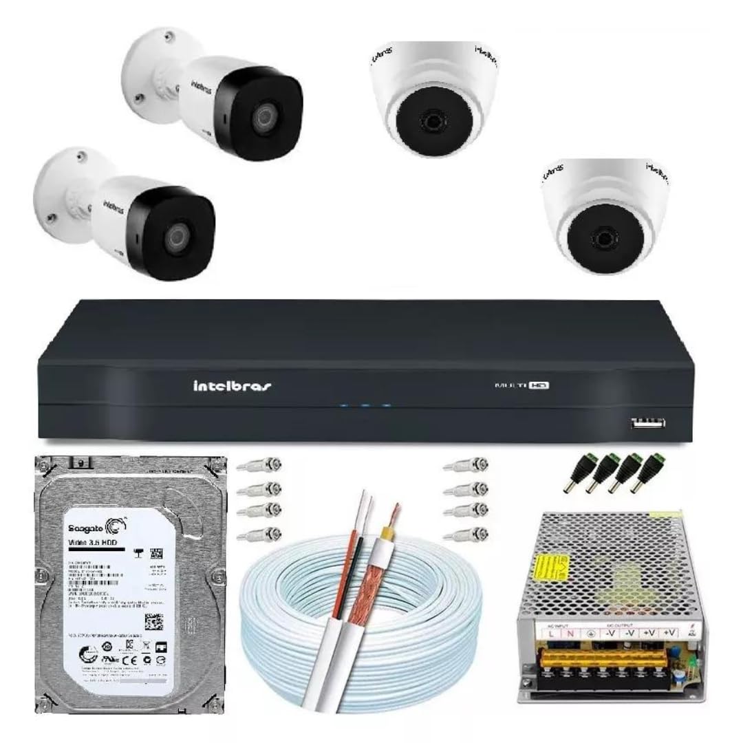 Kit Cftv Intelbras 4 Cameras Hd Completo Com Acesso Remoto
