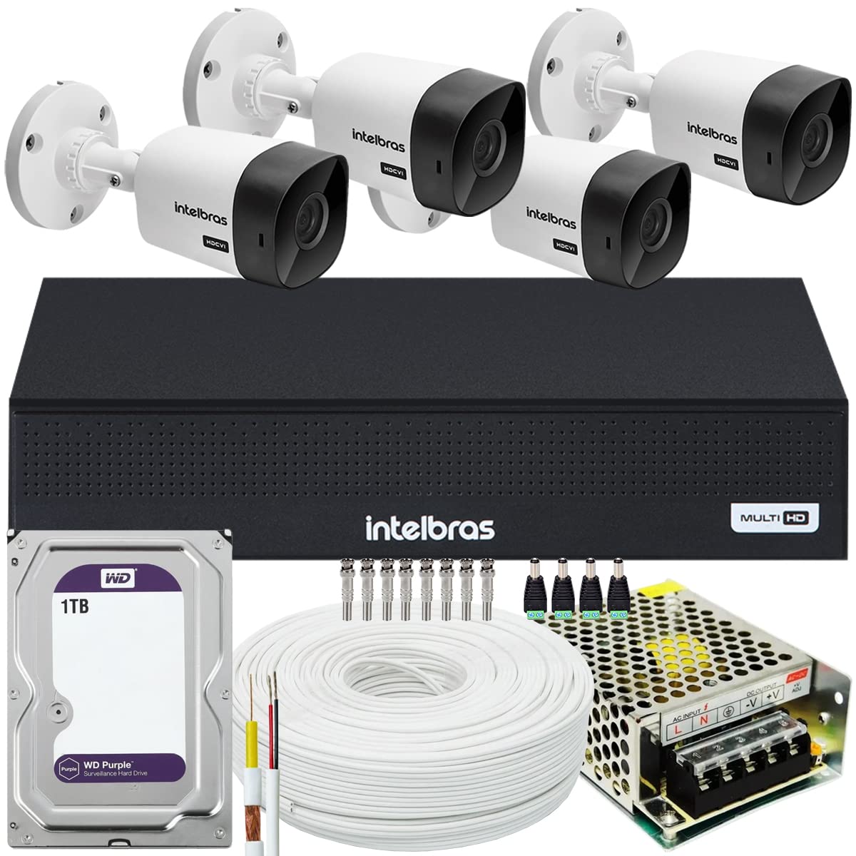Kit Cftv 4 Cameras Segurança Intelbras Residencial Hd 1tb Wd