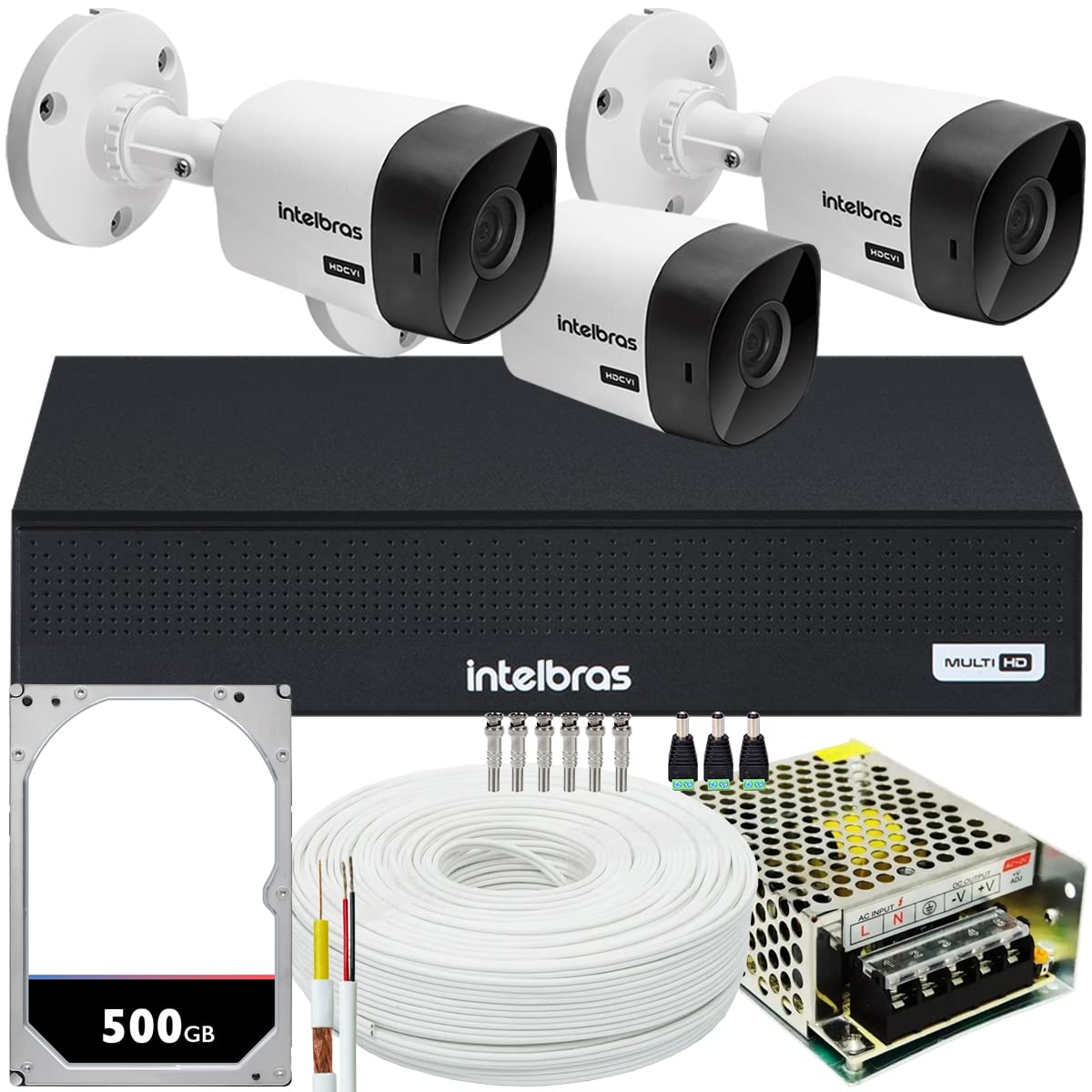 Kit Cftv Intelbras 3 Câmeras Vhc 1120 720p Mhdx 1004C Com Hd